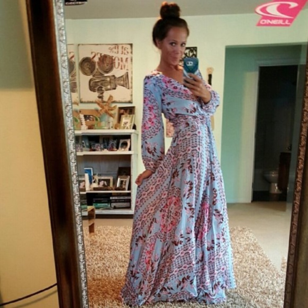Boho Chic Gypsy Floral Print Maxi Dress blue - Picture 2 of 7